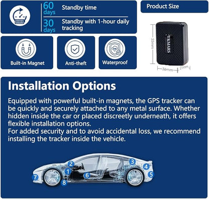 4G Mini GPS Tracker for Vehicles, No SIM Card Included, Real-Time Tracking, 60-Day Battery Life, Magnetic GPS Locator for Car, Motorcycle, Kids, Luggage, Anti-Theft