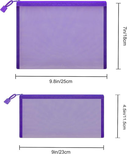 12 Pieces Zipper Nylon Mesh Pouch, Mesh Cosmetic Bags Makeup Bags Pencil Case, Multipurpose Travel Bags for Cosmetic School Office Supplies and Travel Accessories (Purple, A5)