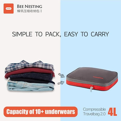 Bee Nesting BeeNesting Waterproof Compression Packing Cubes 5/6/8 sets, Large Travel Packing organizers for Carry on Luggage, 2 Sides Expandable Storage Bags (Blue Red, 4L)