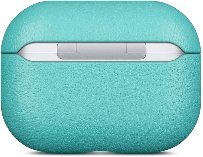 Lopie AirPods Pro 2nd Gen Leather Case, Cyan Blue, Protective Case Fully-Wrapped with Lambskin Leather, 360-Degree Protection, Lightning Port Access