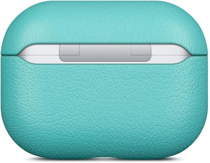 Lopie AirPods Pro 2nd Gen Leather Case, Cyan Blue, Protective Case Fully-Wrapped with Lambskin Leather, 360-Degree Protection, Lightning Port Access