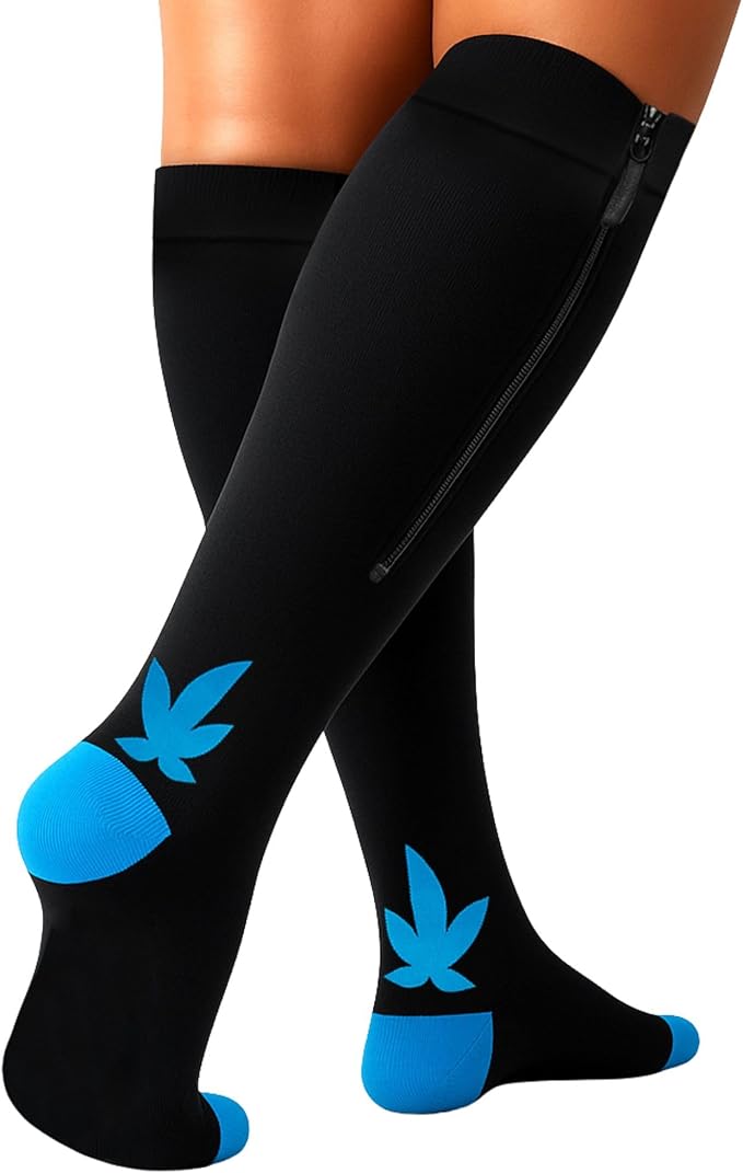 Compression Socks for Men and Women - 20-30 mmHg Zipper Knee High Medical Compression Stockings Calf Fits Up to 23 in - 1 Pair Perfect for Athletic, Nurses, Travelers, Edema Circulation, Pregnancy, Running