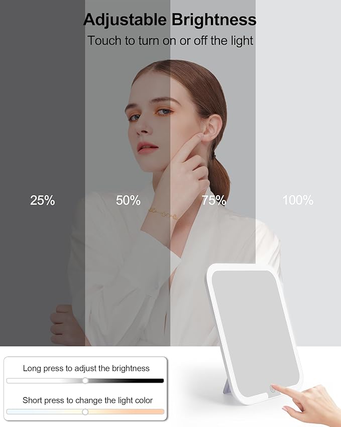 Chomeiu Makeup Bag with LED Mirror, Cute Cosmetic Bags Birthday Gifts for Girls Women, Makeup Train Case Artists Organizer Large Make Up Bags with Light Up Mirror 3 Color Lights, Black Geometric