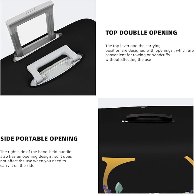 Flower Lette C Black Luggage Cover Elastic Washable Stretch Suitcase Protector Anti-Scratch Travel Suitcase Cover for Kid and Adult L (25-28 inch suitcase)