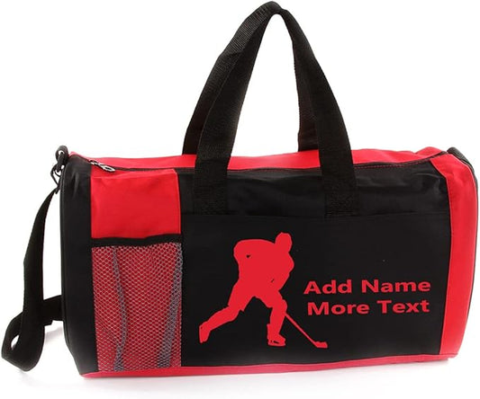 KishKesh Personalized Kids Sports Duffel Bag – Ideal for Hockey, Gym, Travel, Training & Workout – Durable, Costumizable Name & Text – Red, 18" x 10" x 8"