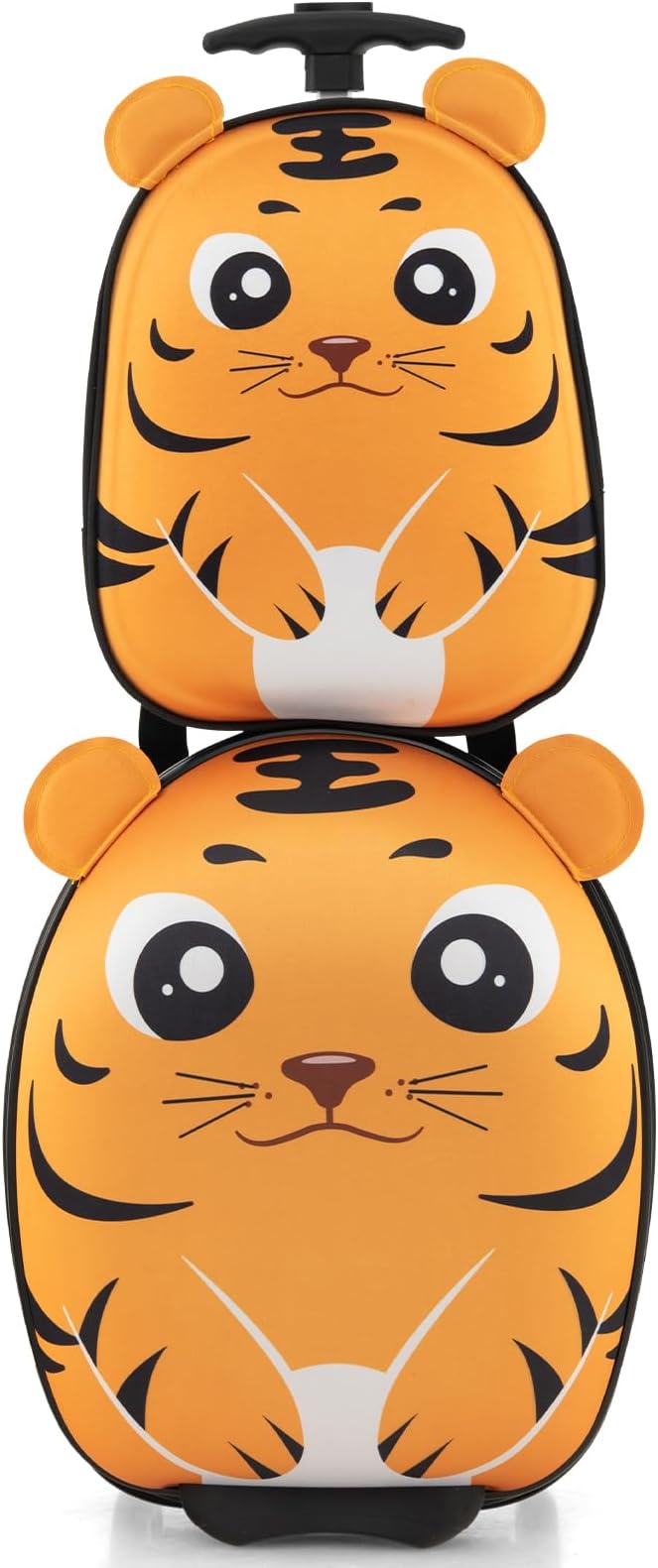 HONEY JOY Kids Luggage, 12” Children Hardshell Backpack & 16” Toddler Travel Rolling Suitcase, 2 Pcs Lightweight Carry On Luggage Set, Kids Luggage with Wheels for Girls & Boys(Orange Tiger)