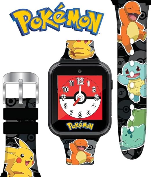 Pokémon Interactive Kids Smartwatch – Touchscreen Watch with Games, Camera, Voice Recorder, Step Tracker, Alarm & Timer – 10 Pokémon Watch Faces, USB Rechargeable – Fits Wrists 5.5" to 8"