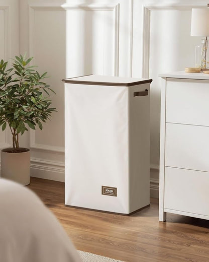 SOLEDI Clothes Hamper with Lid - 100L XL - Large Laundry Basket with Removable Bag, Collapsible Laundry Baskets, Convenient Storage - Hampers for Laundry for Bedroom, Bathroom, Closet, Dorm, Off-White