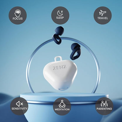 Zenz Unwind Ear Plugs for Sleeping Noise Reduction - Comfy Reusable Soft Silicone Earplugs for Focus, Study, Work - 8 Pair Eartips in XS/S/M/L - 27dB Hearing Protection with Storage Case - Lagoon navy
