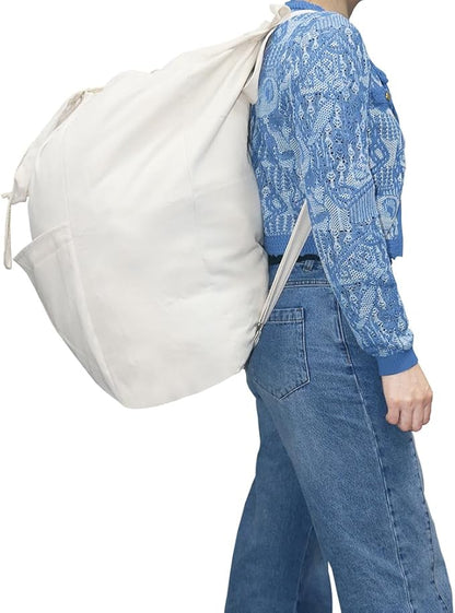 Pack of 2, 100% Breathable Cotton Canvas Laundry Backpack with Drawstring Closure, Laundry Bags with Shoulder Straps & 2 Handles, Washable in Machine & Dryer