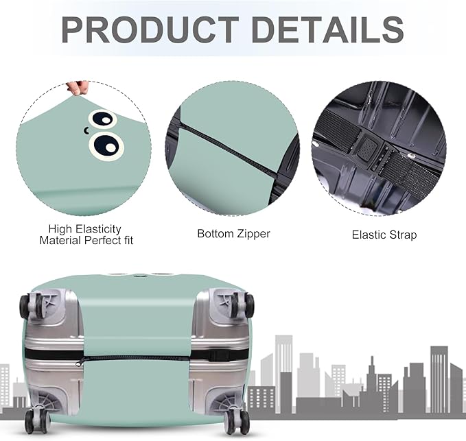 ANNA QUEEN Cute Smiley Face Luggage Cover, Teal Cartoon Suitcase Protector with Big Eyes Design, Stretchable, Washable Travel Cover for 32-34 Inch Luggage