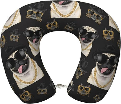 Neck Pillow Memory Foam Travel Pillows Comfortable for Airplane Flight Car Travel Office Nap and Sleeping, Funny Cushion for Head Shoulder It's Pug Life