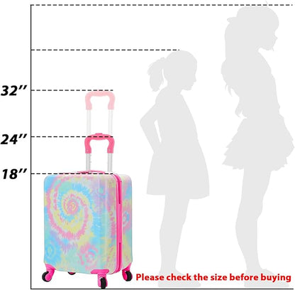 Redbaker 6 Pcs Kids Luggage Set 17 Inch Kids Rolling Luggage Double Pattern Suitcase for Girls Boys School Gift(Pink,Tie-dye Style)