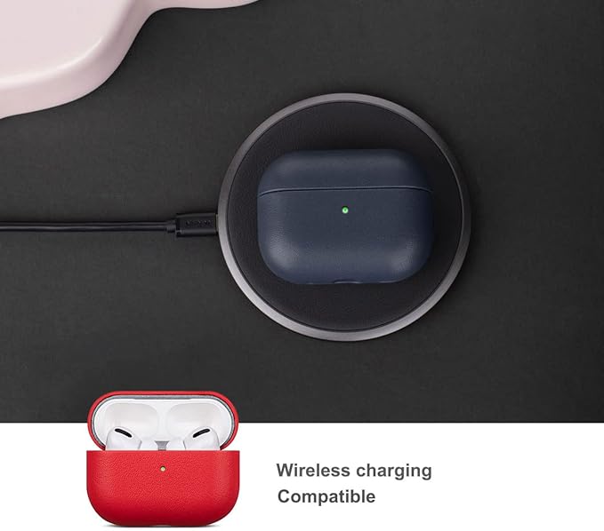 AirPods Pro Full Grain Leather Case, Lopie [Handmade Series] Cowhide AirPods Pro Cover Protective Skin, Shockproof Shell Dust/Dirt Proof Case for AirPod Pro (Not for AirPods Pro 2nd Gen) - Red