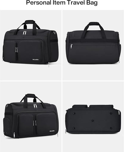 MILADA Carry On Luggage Bags for Travel Large Foldable Duffle Bag for Travel Lightweight Personal Bags for Airplanes Weekend Overnight Bags for Women Mens Travel Bag, Black