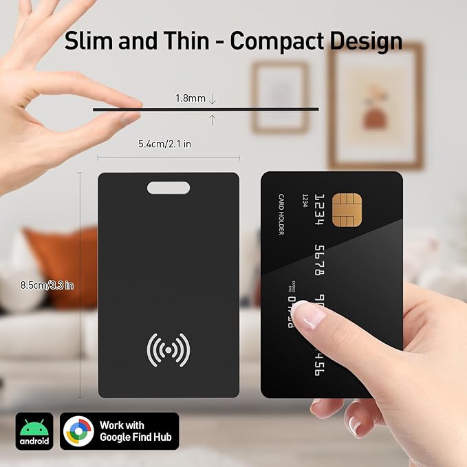 Android Wallet Tracker Card Rechargeable Air Tags-2 Pack, Works with Google Find Hub App (Only Android), Wireless Charge, IP68 Waterproof, for Keys. Luggage, Suitcase, Backpack