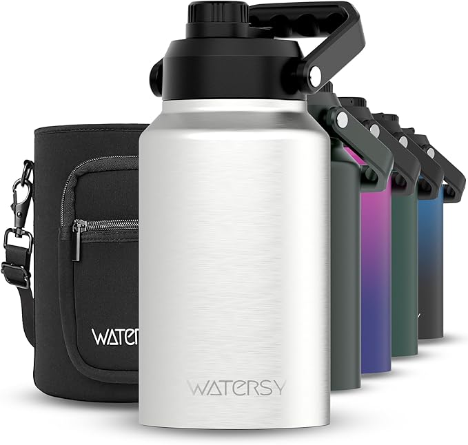 WATERSY 2/3 Gallon Water Bottle Insulated(Cold for 48 Hrs),BPA Free&Leak Proof,87oz Stainless Steel Water Jug/Flask,Big thermo,Large Water Bottle with Handle for Gym,Hiking,Camping,Stainless