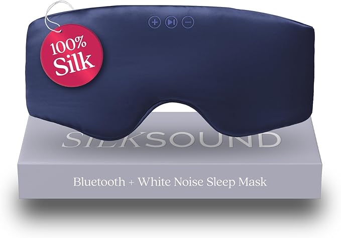 SilkSound 100% Mulberry Silk Bluetooth Sleep Mask, Skin-Friendly Sleeping Eyemask with Bluetooth Headphones, Sleep Gifts for Women, Silk Eye Mask Headband Headphones for Sleeping Side Speakers