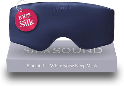 SilkSound 100% Mulberry Silk Bluetooth Sleep Mask, Skin-Friendly Sleeping Eyemask with Bluetooth Headphones, Sleep Gifts for Women, Silk Eye Mask Headband Headphones for Sleeping Side Speakers