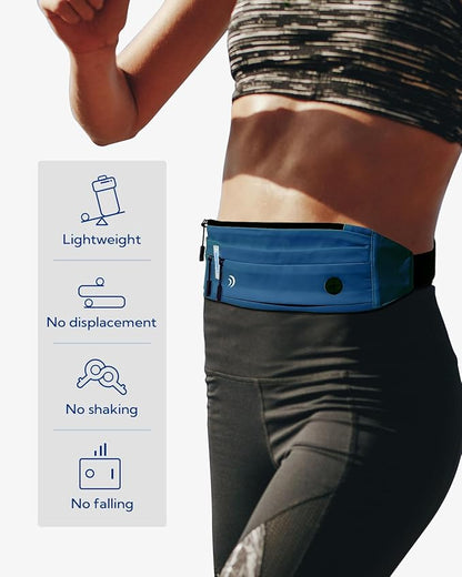 WATERFLY Running Belt Fanny Pack: Runner Marathon Jogging Waist Pack Sport Workout Exercise Fitness Phone Holder Belt for Men Women Jogger Slim Waistband
