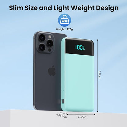 Portable Charger for iPhone with Built in Cables and Wall Plug,Upgraded 13800mAh Fast Charging USB C Power Bank,4 Outputs Travel Essential Battery Pack Compatible with iPhone 17/16/15/14,Samsung-Green