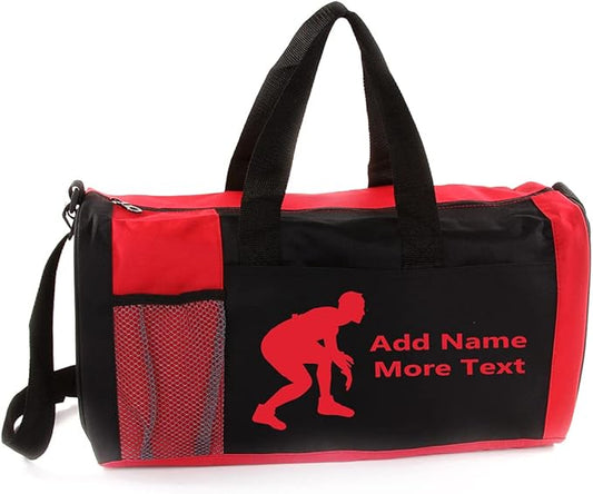 KishKesh Personalized Kids Sports Duffel Bag – Ideal for Wrestling, Gym, Travel, Training & Workout – Durable, Costumizable Name & Text – Red, 18" x 10" x 8"