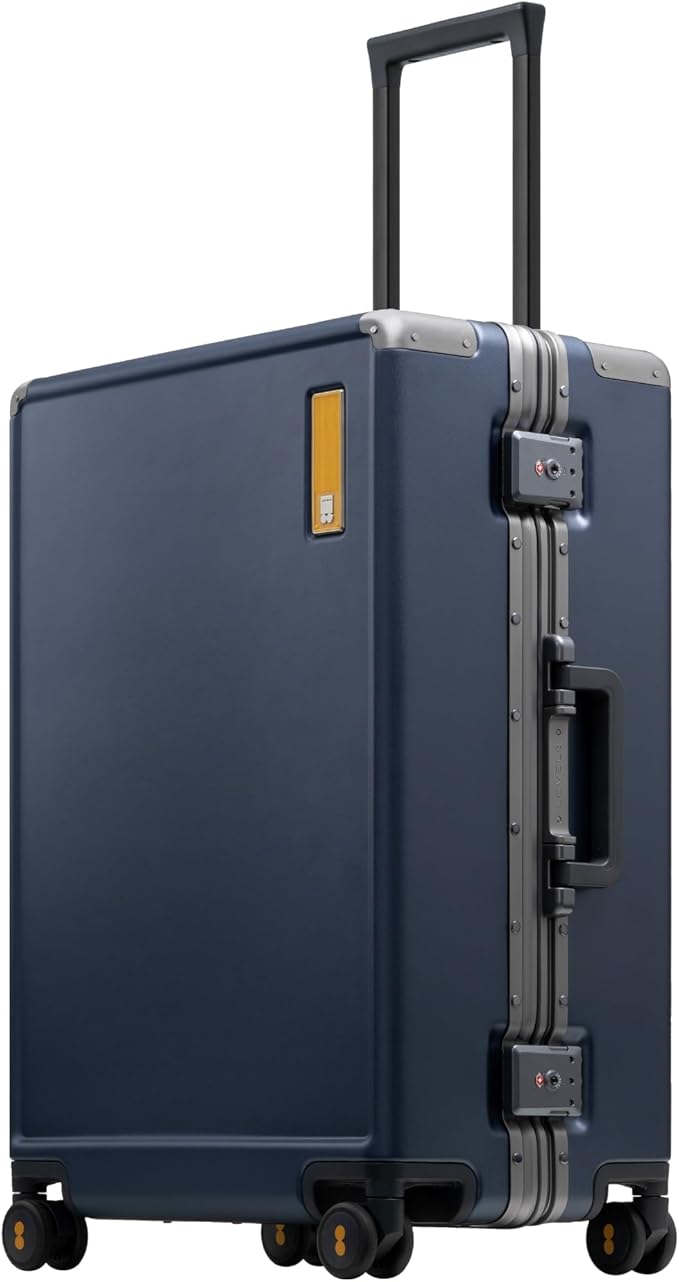 LEVEL8 Zipperless Checked Luggage with Aluminum Frame, Upgraded Medium Hardside Suitcase with Spinner Wheels, Metal Travel Luggage with Double Tsa Locks, 24 Inch, Blue