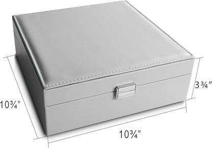 Frebeauty Earring Organizer Classic Jewelry Box 50 Slots Double Layer Jewelry Storage Case with 6 Necklace Hook and Bracelet Pocket(Grey)