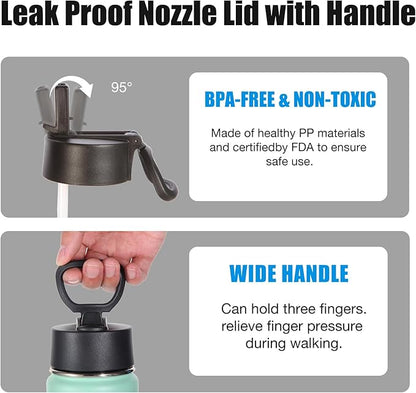 Volhoply 24oz Insulated Water Bottle With Straw Bulk 3 Pack,Metal Wide Mouth Water Bottles With Handle Lid Keep Cold,Reusable Double Wall Cups,Powder Coated Sport Bottle For Holder(Mojito,3 Count)