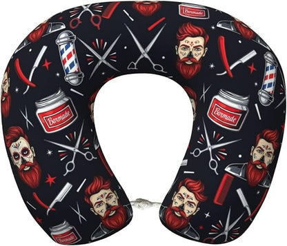 Support Neck Pillow for Youth Travel, Washable Airplane Chin Supporting and Relax U Shaped Pillows Vintage Barber Shop Tools