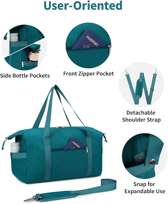 Narwey Carry on Bag 22x14x9 Airlines Approved Travel Duffel Bag Duffle Bag with Wet Pocket Overnight for Women and Men 40L (Teal)