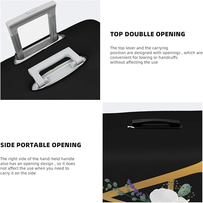 Flower Letter A Black Luggage Cover Elastic Washable Stretch Suitcase Protector Anti-Scratch Travel Suitcase Cover for Kid and Adult S (18-21 inch suitcase)