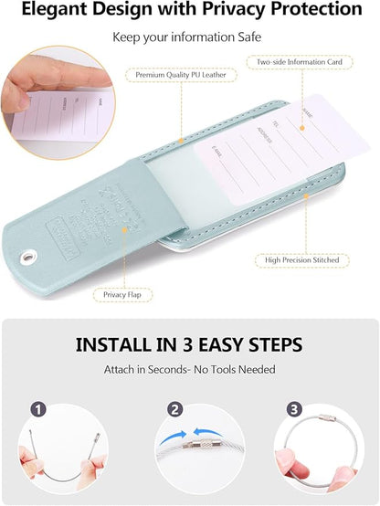 Luggage Tag with Tracker (iOS Only), Premium PU Leather Luggage Tags for Suitcase, Privacy Cover & ID Card Slot, Stainless Loop for Travel Bags, Backpack, Pet Carrier, Ideal Gadgets (Light Green)