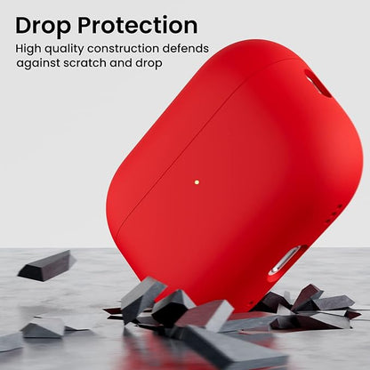 ORNARTO Compatible with AirPods Pro 2 Case 2022, Full Protective Hybrid Silicone for AirPods Pro 2nd Generation Case, Front LED Visible Skin Cover-Red