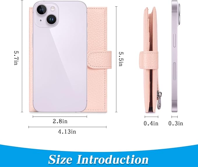 Passport Holder for Travel Women RFID Blocking Genuine Leather Passport Wallet with Card Slots, Zipper Coins Pocket, Cash Holder, Pink