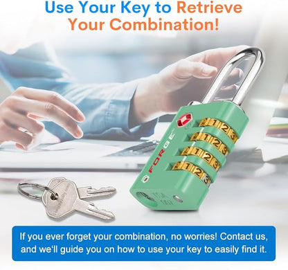 Forge Dual-Opening: Key or Combination Access Lock, TSA Approved Locks for Luggage, Pelican case, Travel, Gym, School, Stainless Steel Shackle. (Multi Color, 4 Pk)