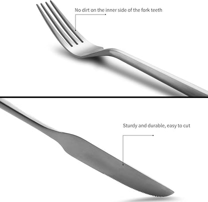 Silverware Set Flatware Set Matte Silver Cutlery Set with Hexagon Handle Forged Stainless Steel 20 Pieces for Home Hotel Use Service for 4