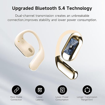 Open Ear Bluetooth 5.4 Earbuds, Wireless Headphones Sport Over Earphones Built-in Mic with Ear Hooks, 60H Playtime Ear Buds Fast Charging, IPX7 Waterproof for Running/Workout,kin Color