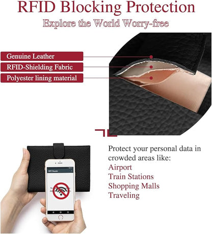 RFID Slim Passport Holder for Travel – Leather Passport Wallet for Women & Men with Card Slots, Zippered Coin Pocket, SIM Card Slot – Travel Passport Cover Case (Black)