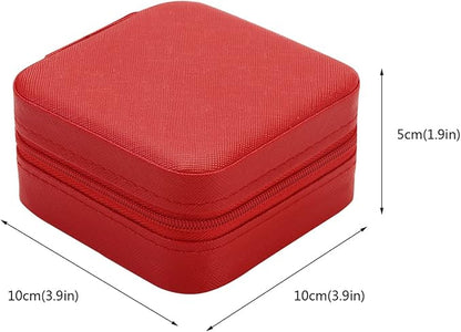 Mini Jewelry Case, Small Travel Jewelry Organizer, Portable Jewelry Box Mini Storage Organizer Display Box For Rings Earrings Necklaces (Red-4pcs)