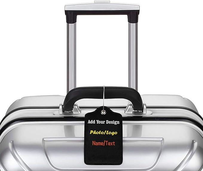2 Pack Personalized Luggage Tags for Suitcases Travel with Photo Name Logo, Custom Leather Bag Tag for Women Girls Couples, Privacy Cover with Stainless Steel Loop Name Id Card Labels
