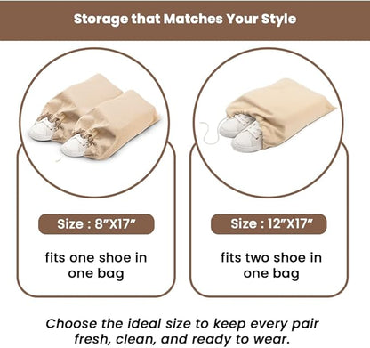 LFH Cotton Shoe Storage Bags with Drawstring, Dustproof Breathable Reusable Organizer, Perfect For Travel, Dorm, Hotel, College, Gym, Easy to Carry, Machine Washable 12"x17" (Pack of 2) - Natural