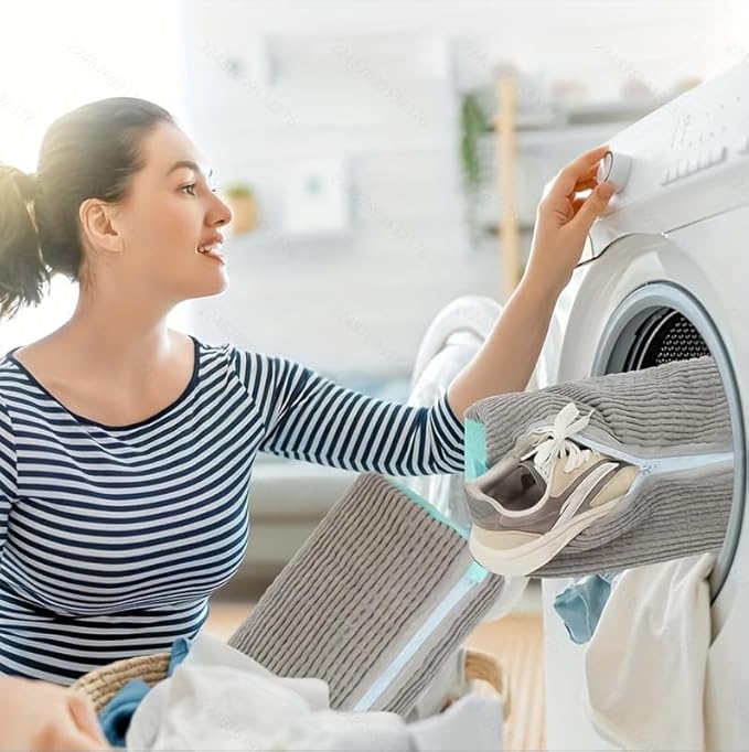 Shoes Laundry Bag Keep Shoes Clean, 2 Pcs Set - Shoe Wash Bag for Washing Machine, 360° Wrap Shoe Washing Bag for Sneakers, Boots & Delicate Footwear, Reusable Shoe Cleaning Bag (Grey)