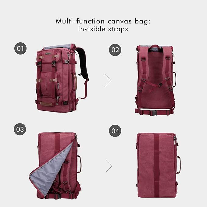 WITZMAN Canvas Backpack Vintage Travel Backpack Large Laptop Bags Convertible Shoulder Rucksack(A519-2 Red)