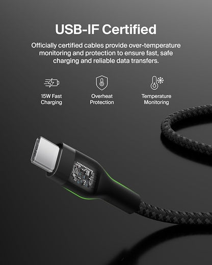 Belkin BoostCharge Pro Flex Braided USB-C to USB-A Cable (1M/3.3FT) USB-IF Certified Fast Charging Cable for iPhone 17, iPhone 17 Pro, iPad, Galaxy S25, Note, Pixel, Nintendo Switch 2 & More - Black