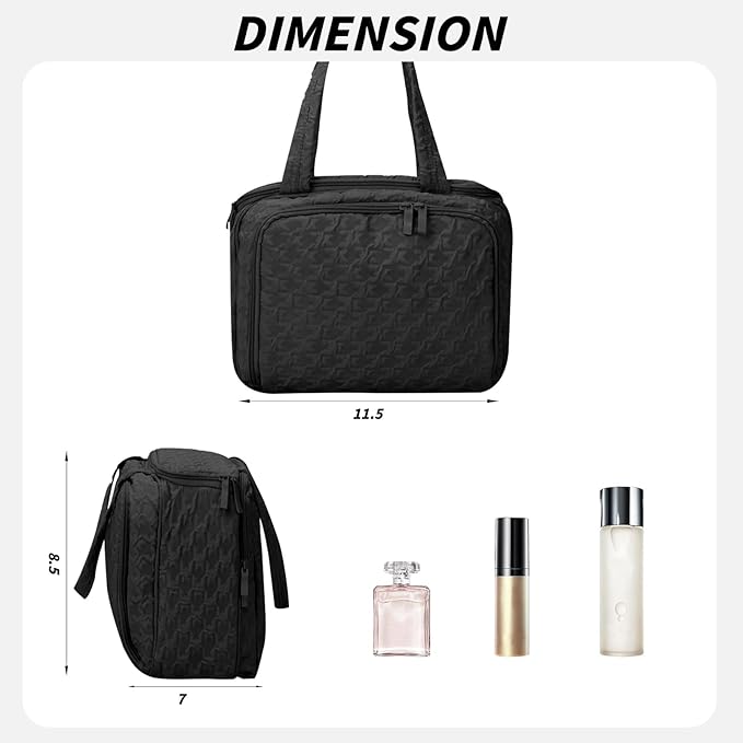 SUNRISING Travel Toiletry Bag Makeup Bag for Women, Large Water-Resistant Travel Cosmetic Make Up Bag with Handle，Travel Toiletry Bags for Compartments Accessories Essentials-Black
