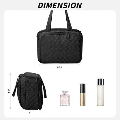 SUNRISING Travel Toiletry Bag Makeup Bag for Women, Large Water-Resistant Travel Cosmetic Make Up Bag with Handle，Travel Toiletry Bags for Compartments Accessories Essentials-Black