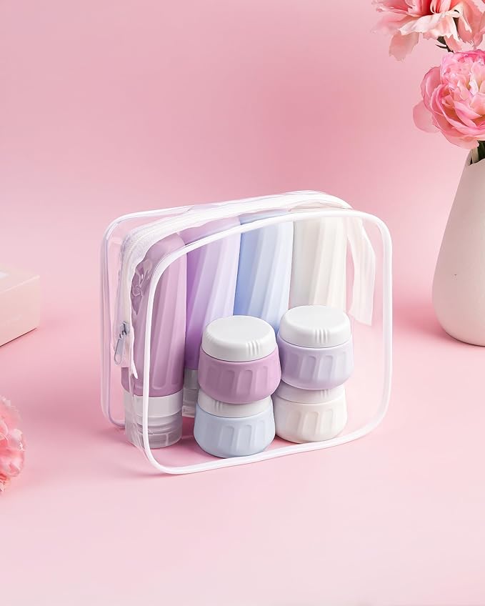 Travel Size Toiletries 8 Pack, TSA Approved 3oz/1oz Silicone Refillable Containers with Clear Travel Bag