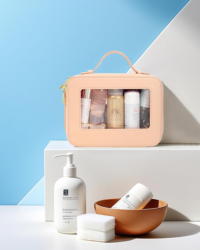 KOTORA Small Makeup Bag for Purse Cute Travel Makeup Bag Clear Cosmetic Bag with Zipper, Car Make Up Bag Organizer Storage Traveling Car Accessories Travel Essentials for Women