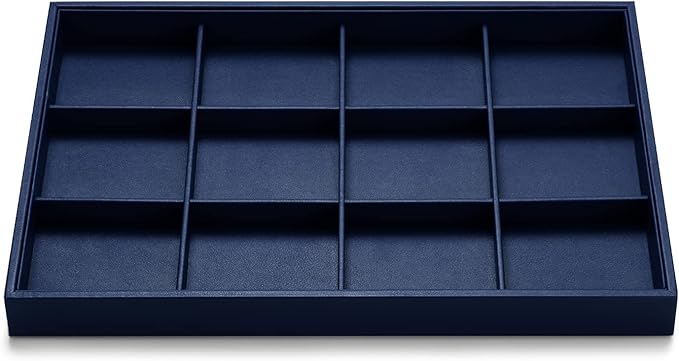 Oirlv Stackable Premium Leather Jewelry Trays 12 Grid Jewelry Drawer Organizer Trays Bracelet Earrings Watches Showcase Display Organizer